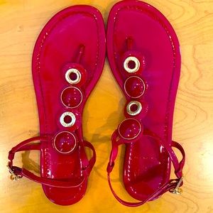 Tory Burch Red Patent Leather & Gold Sandals, 7.5